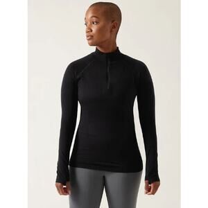 Athleta S black Momentum Seamless Half Zip top shirt workout pull over light